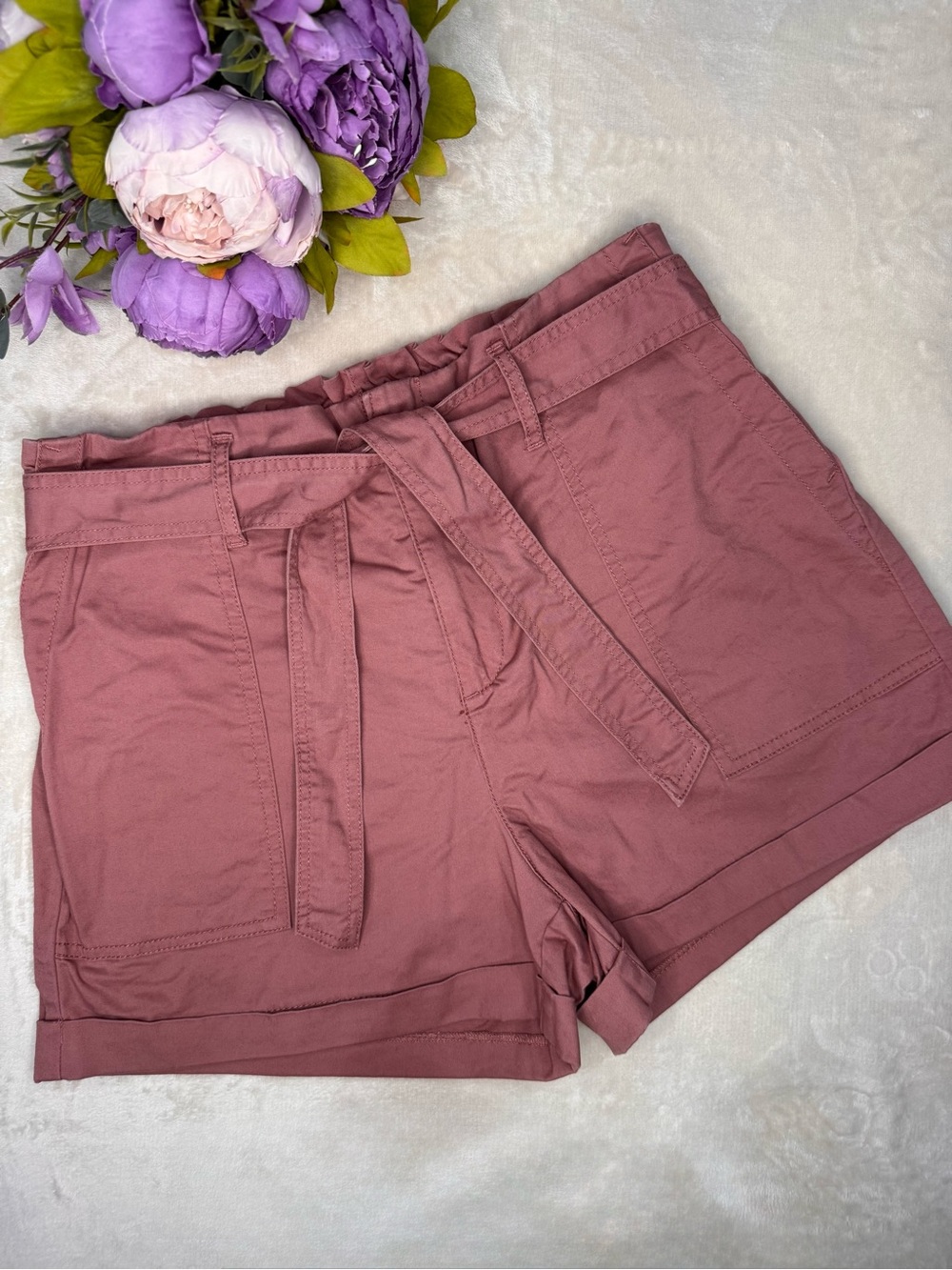 Vanilla Star Pink High Rise Paperbag Belted Shorts